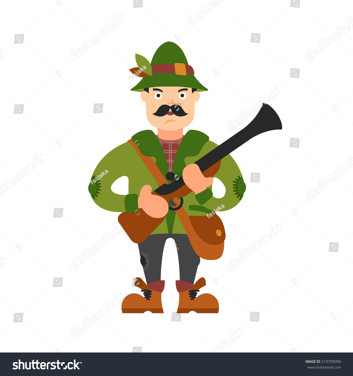 stock photo illustration of hunter isolated on white background rifle ammunition hat vest boots hunter in 519700090