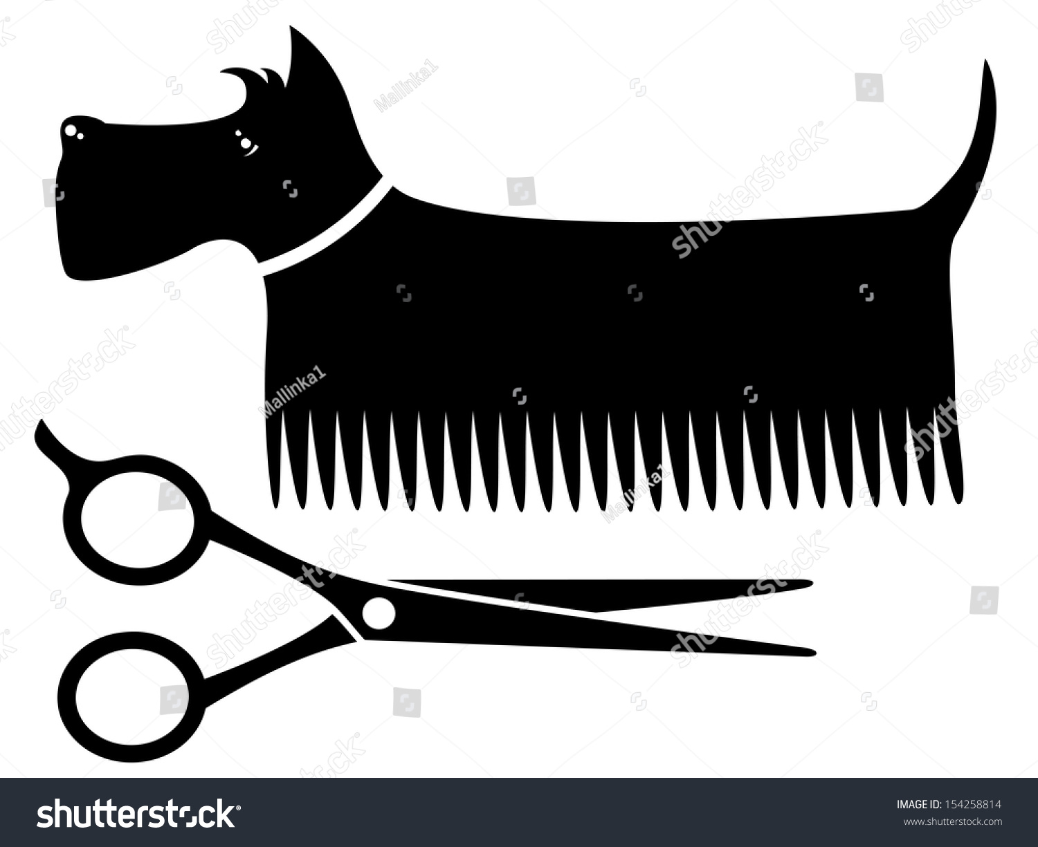 stock vector isolated black grooming dog silhouette with scissors 154258814